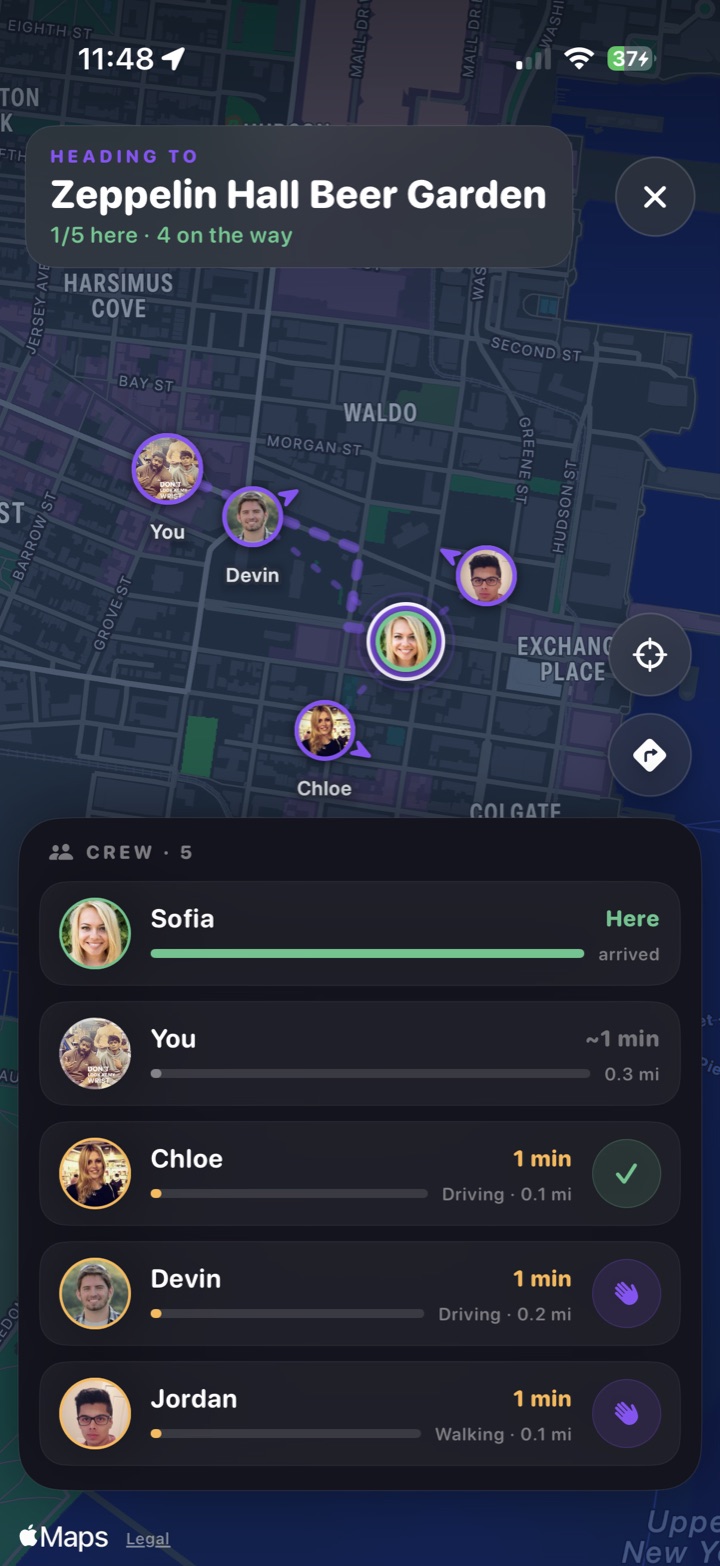 A live NextStop Rally showing who has arrived, who is moving and who is still on the way